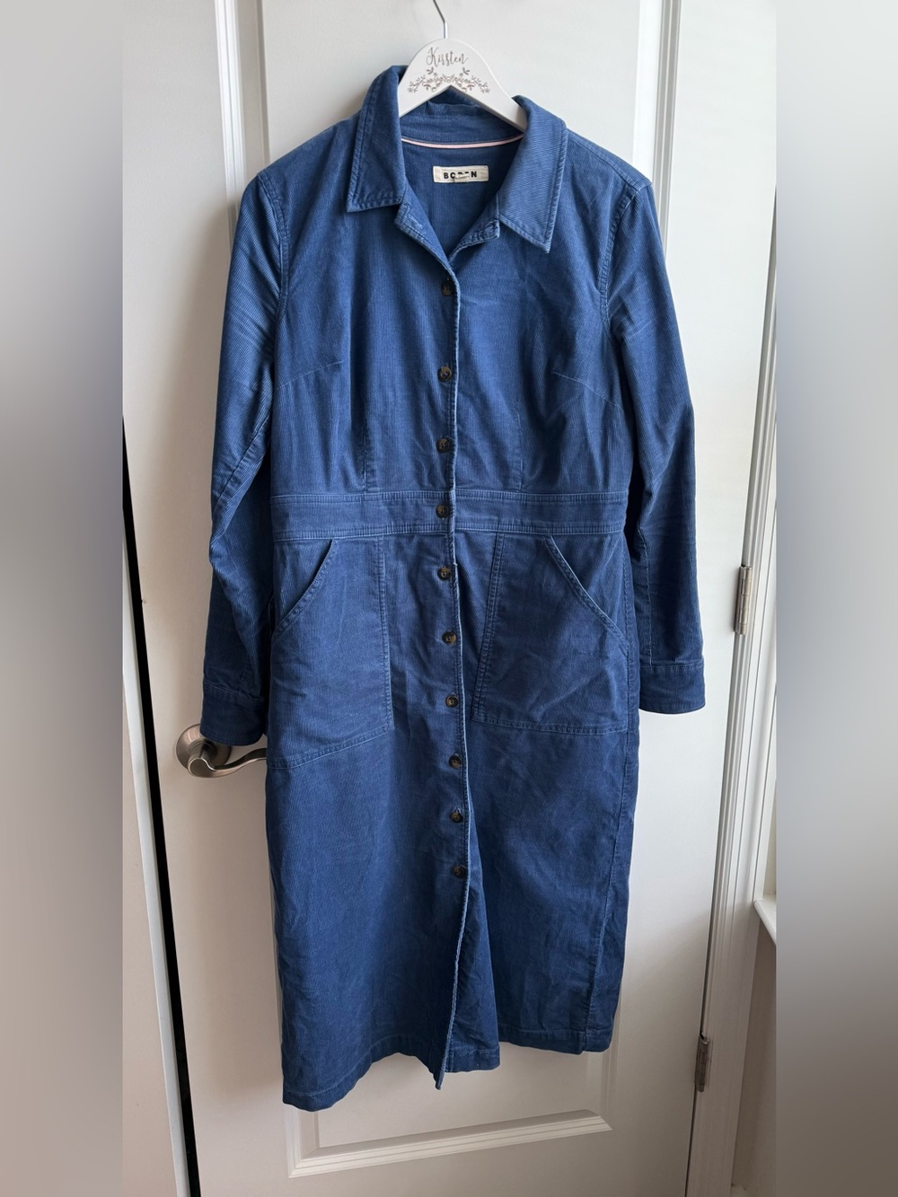 Boden Flora Cord Midi Shirt Dress Blue Office Button Front Classic size 10R - Picture 3 of 12